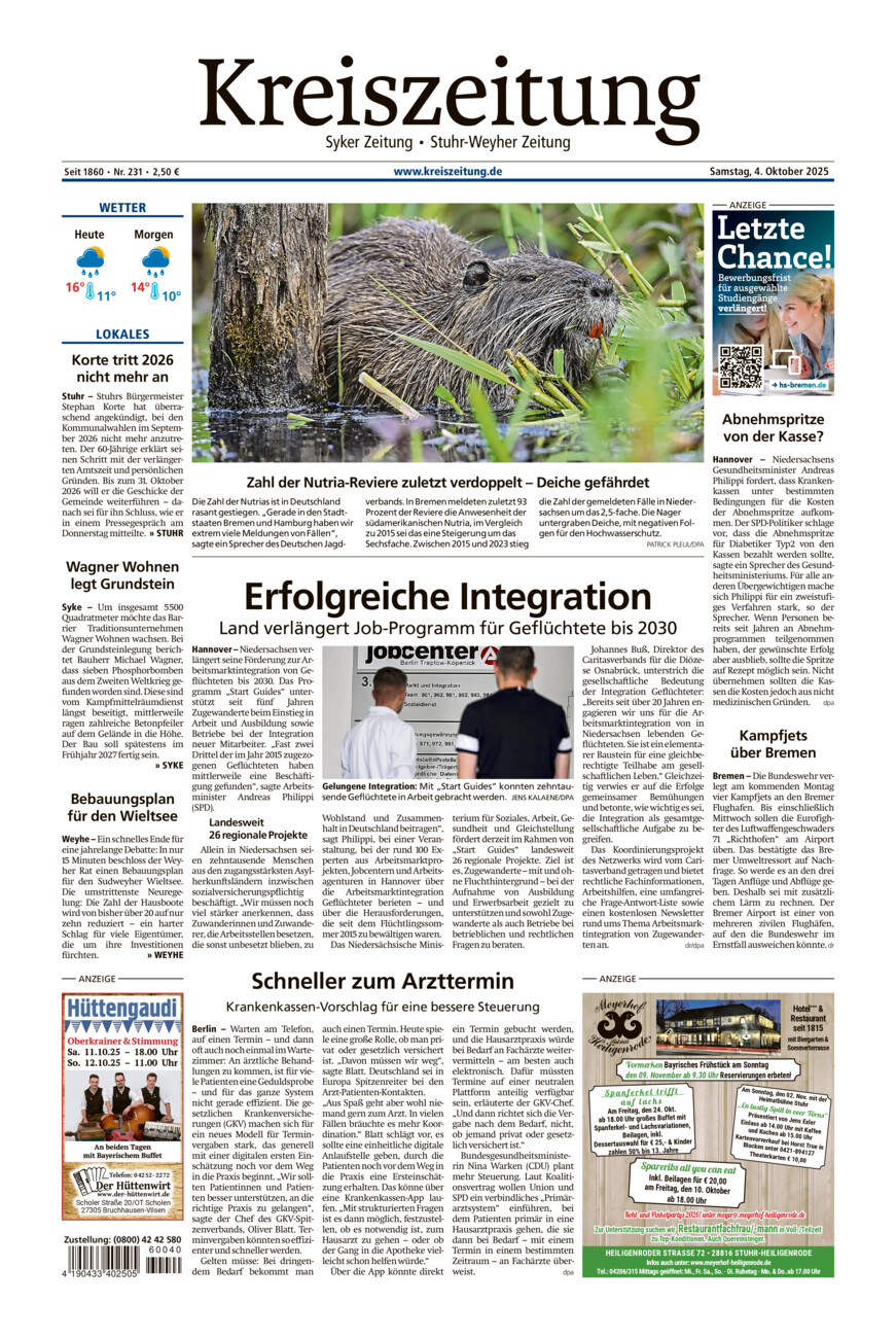 Kreiszeitung Syke/Weyhe/Stuhr vom Samstag, 04.10.2025