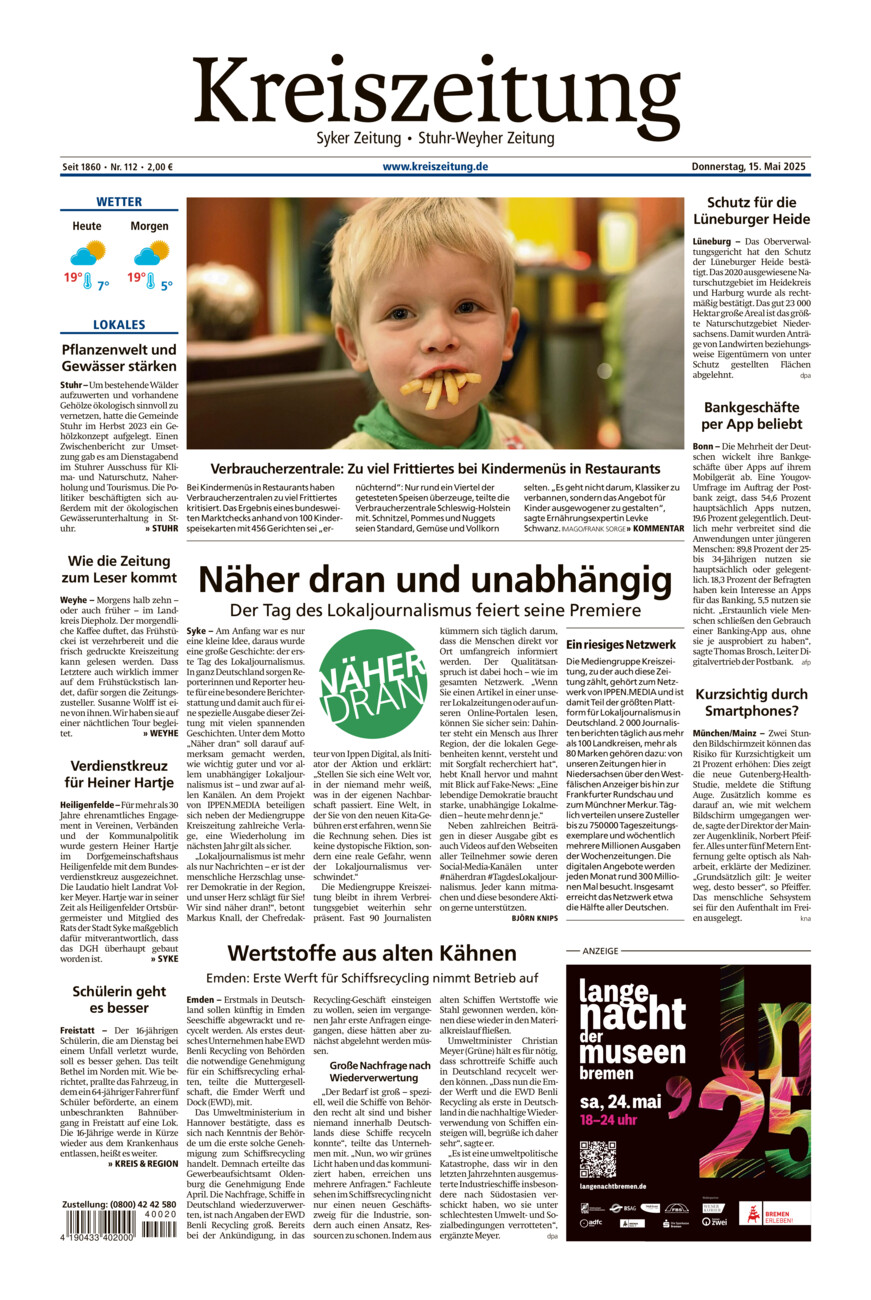 Kreiszeitung Syke/Weyhe/Stuhr vom Donnerstag, 15.05.2025