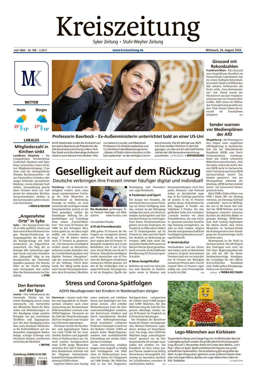 Kreiszeitung Syke/Weyhe/Stuhr vom Mittwoch, 26.08.2026