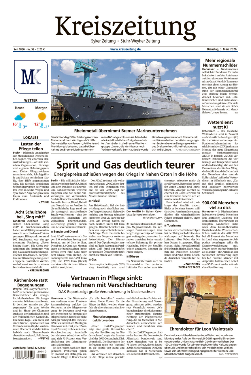Kreiszeitung Syke/Weyhe/Stuhr vom Dienstag, 03.03.2026