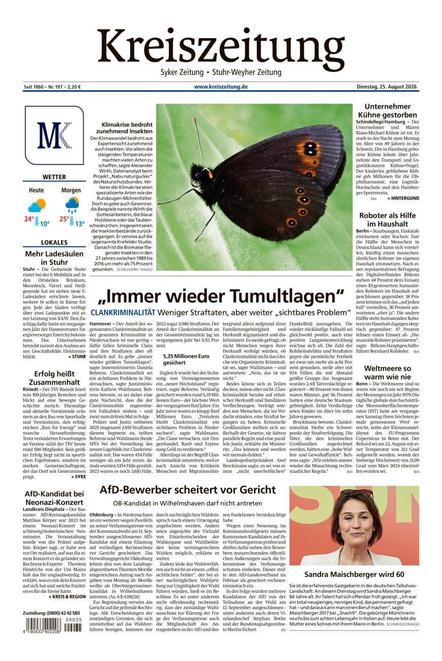 Kreiszeitung Syke/Weyhe/Stuhr vom Dienstag, 25.08.2026