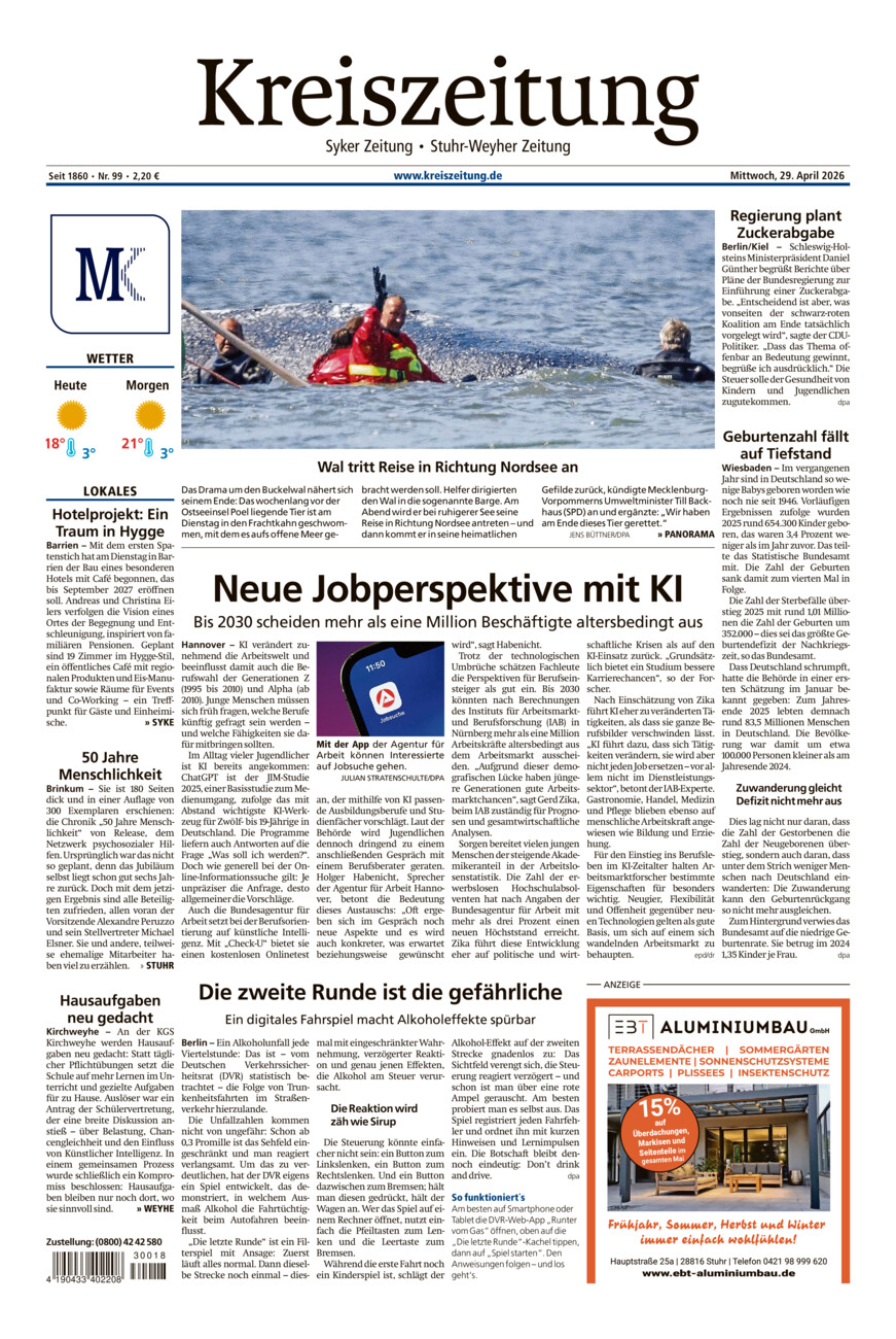 Kreiszeitung Syke/Weyhe/Stuhr vom Mittwoch, 29.04.2026
