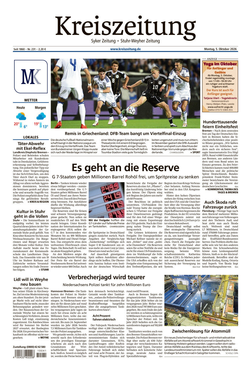 Kreiszeitung Syke/Weyhe/Stuhr vom Montag, 05.10.2026