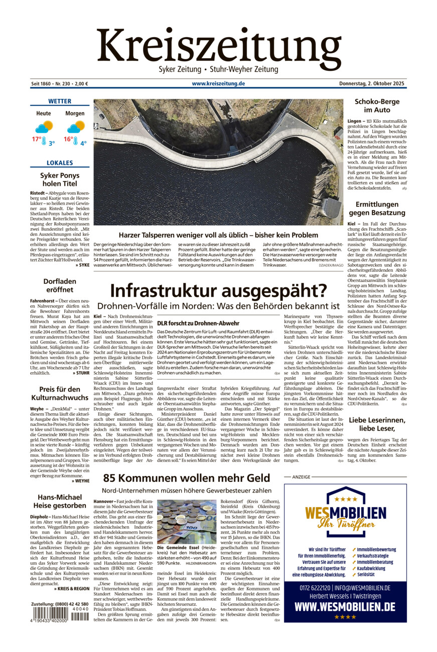 Kreiszeitung Syke/Weyhe/Stuhr vom Donnerstag, 02.10.2025