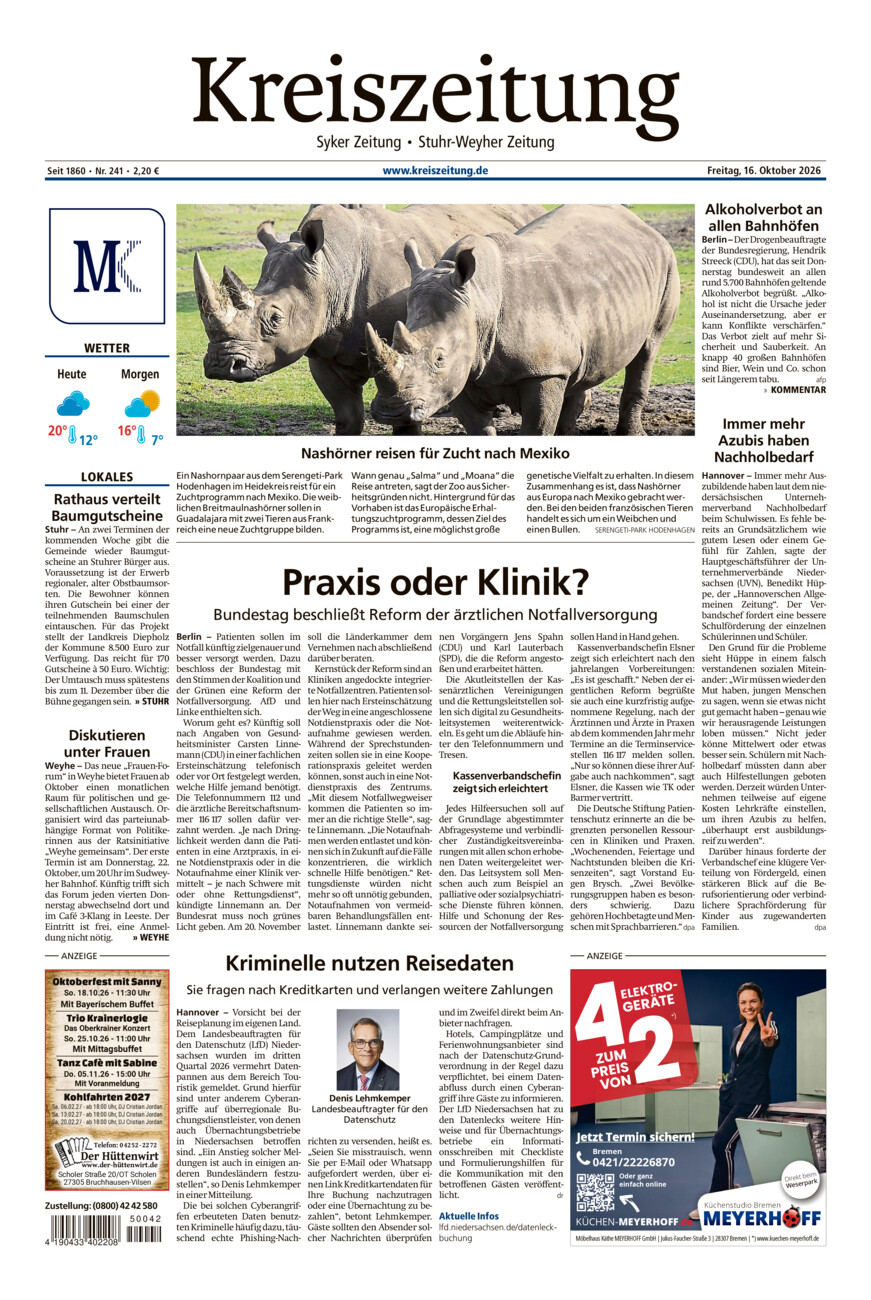Kreiszeitung Syke/Weyhe/Stuhr vom Freitag, 16.10.2026