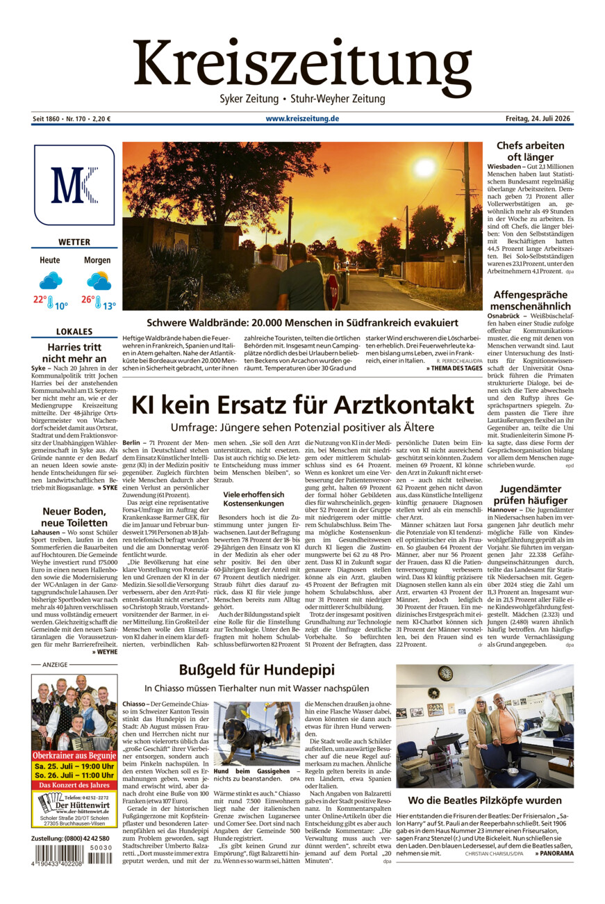 Kreiszeitung Syke/Weyhe/Stuhr vom Freitag, 24.07.2026