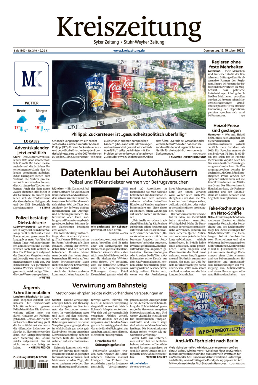 Kreiszeitung Syke/Weyhe/Stuhr vom Donnerstag, 15.10.2026