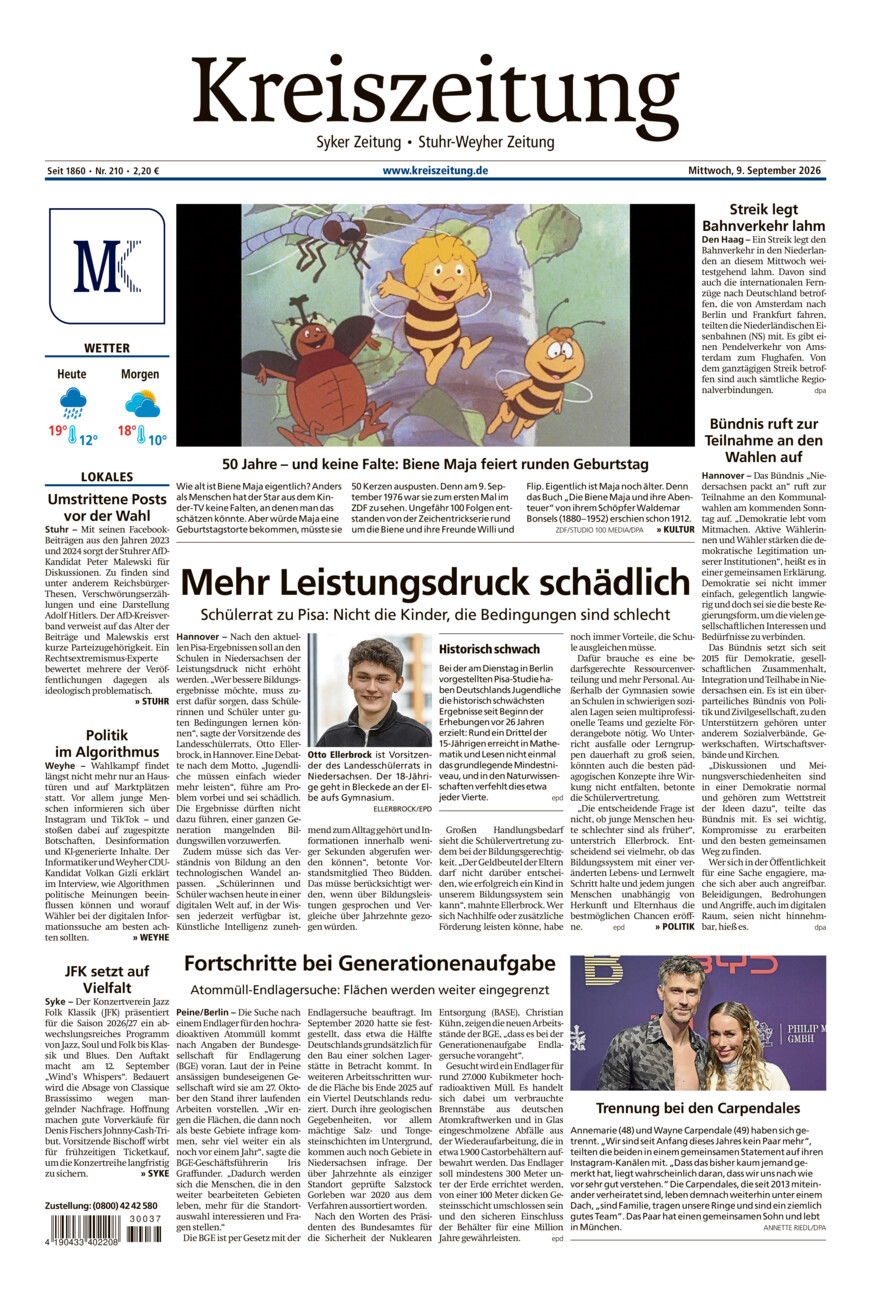 Kreiszeitung Syke/Weyhe/Stuhr vom Mittwoch, 09.09.2026