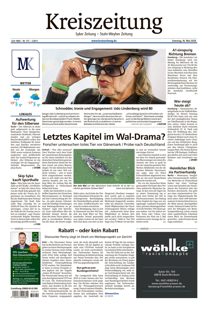 Kreiszeitung Syke/Weyhe/Stuhr vom Samstag, 16.05.2026