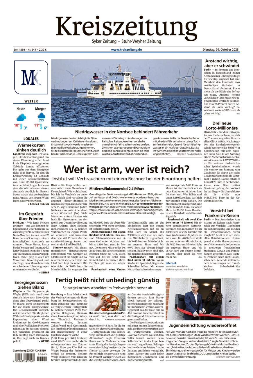 Kreiszeitung Syke/Weyhe/Stuhr vom Dienstag, 20.10.2026