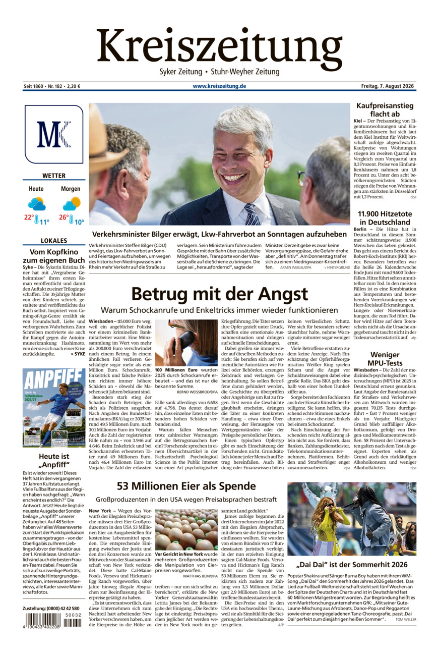 Kreiszeitung Syke/Weyhe/Stuhr vom Freitag, 07.08.2026