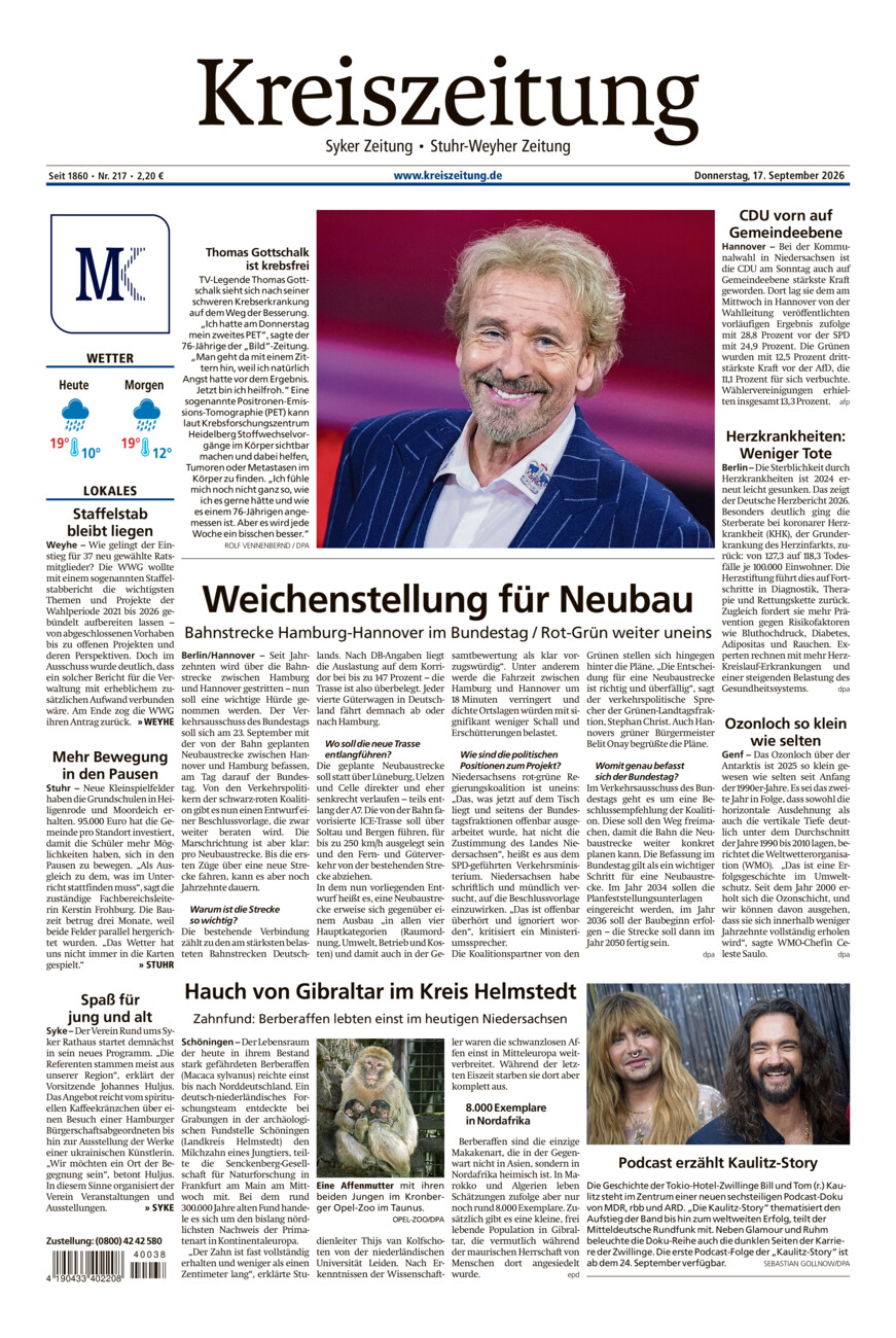 Kreiszeitung Syke/Weyhe/Stuhr vom Donnerstag, 17.09.2026