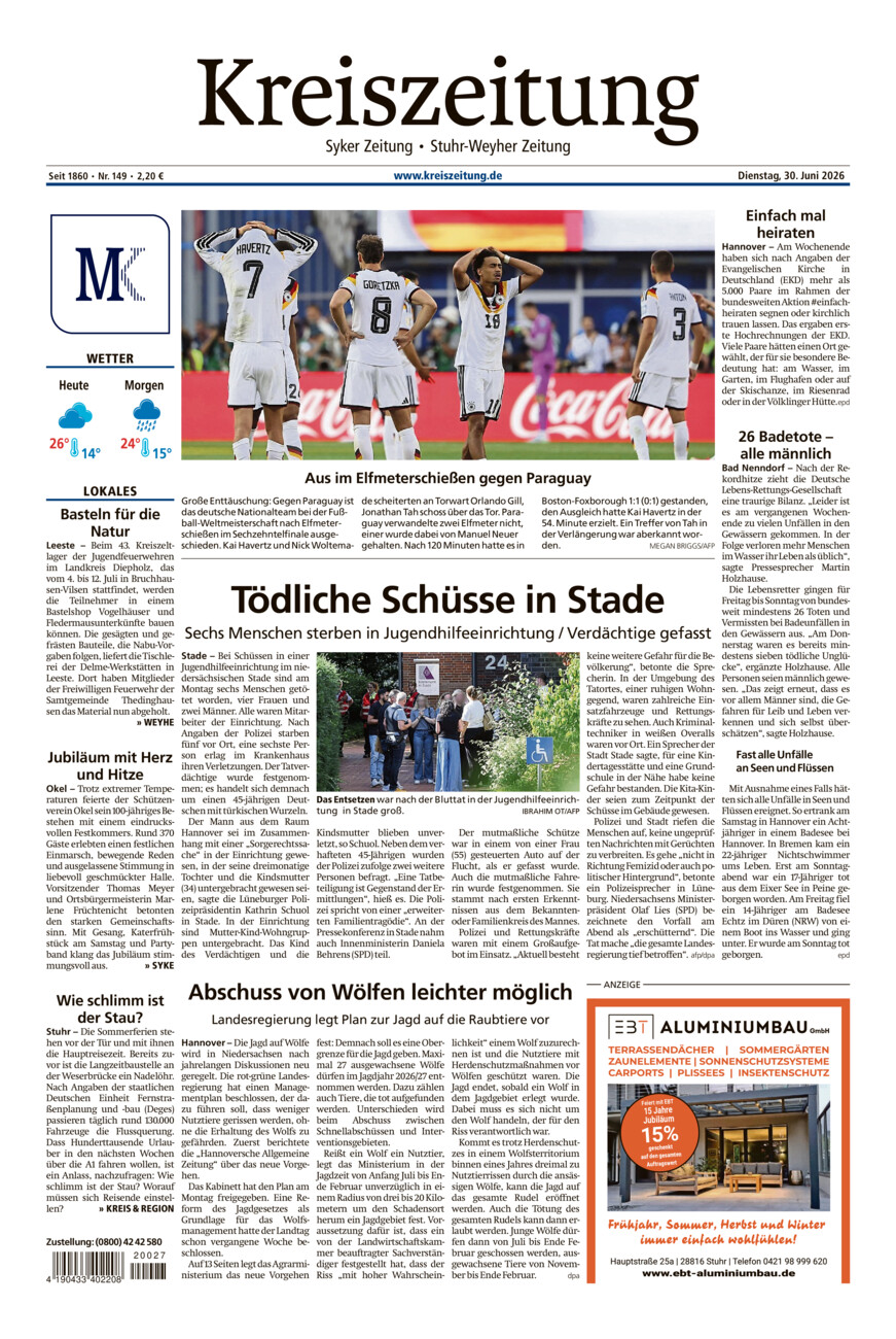 Kreiszeitung Syke/Weyhe/Stuhr vom Dienstag, 30.06.2026