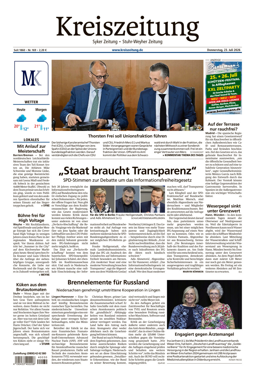 Kreiszeitung Syke/Weyhe/Stuhr vom Donnerstag, 23.07.2026