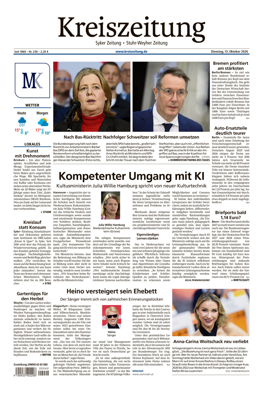 Kreiszeitung Syke/Weyhe/Stuhr vom Dienstag, 13.10.2026