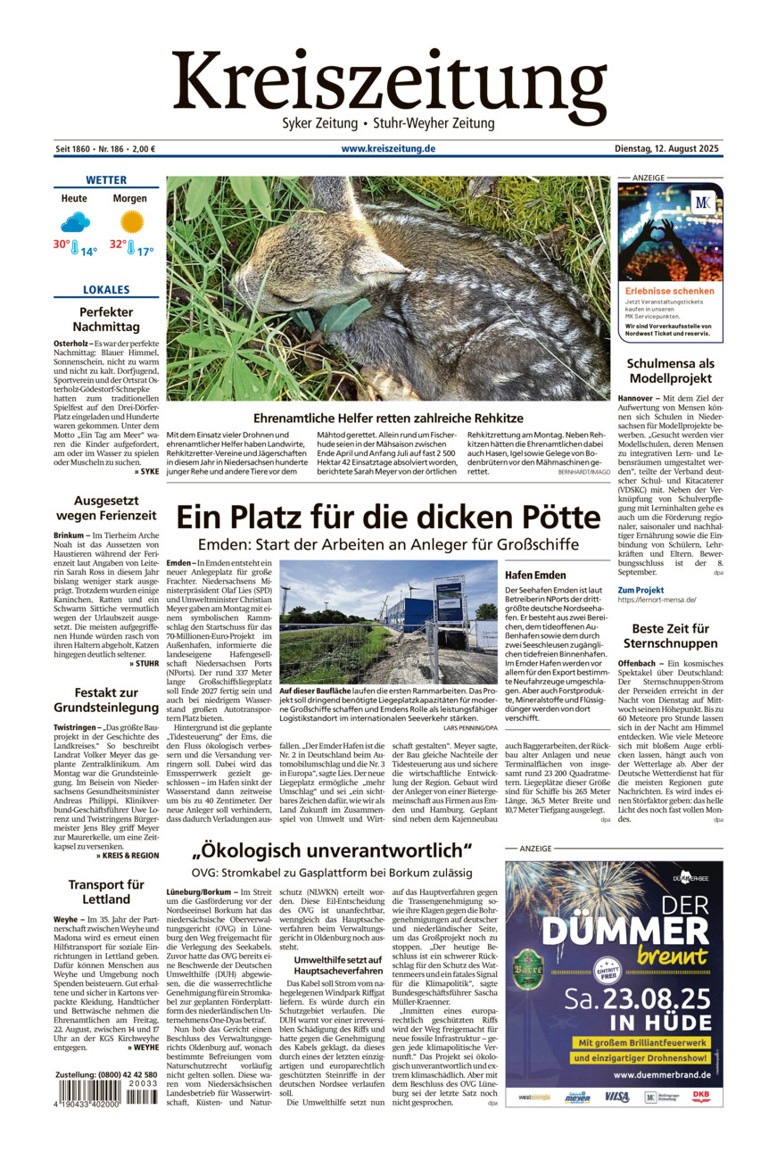 Kreiszeitung Syke/Weyhe/Stuhr vom Dienstag, 12.08.2025