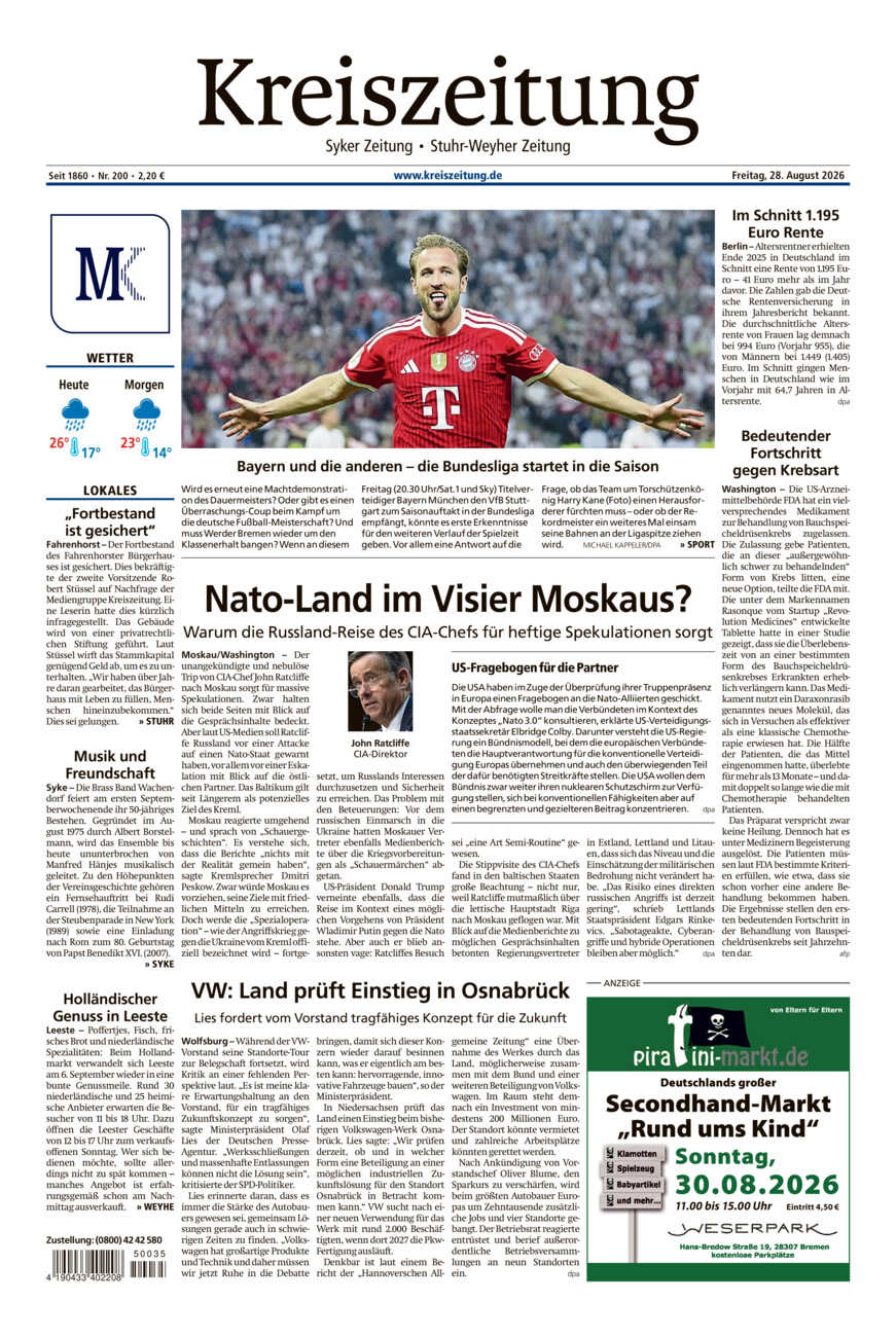 Kreiszeitung Syke/Weyhe/Stuhr vom Freitag, 28.08.2026