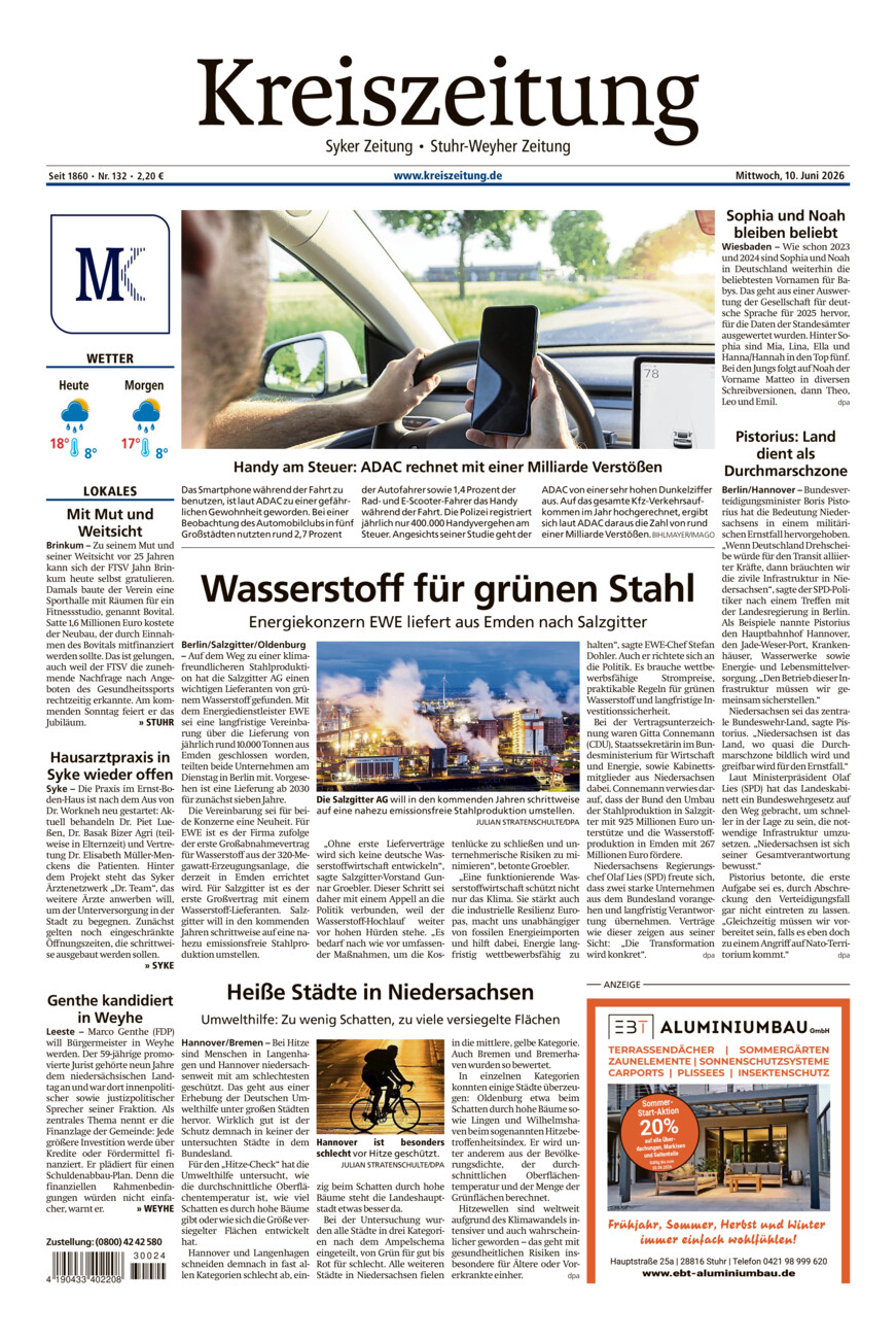Kreiszeitung Syke/Weyhe/Stuhr vom Mittwoch, 10.06.2026