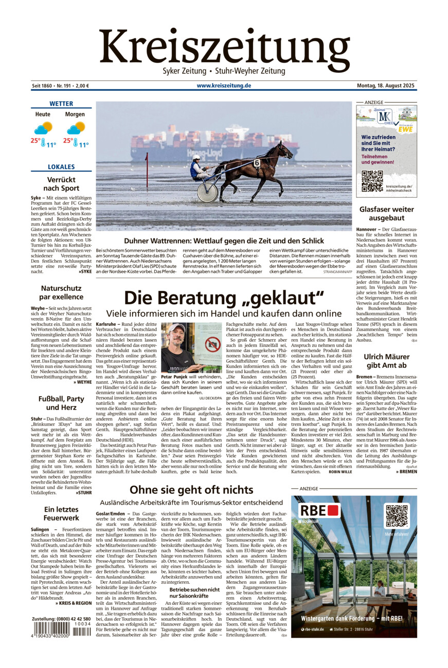 Kreiszeitung Syke/Weyhe/Stuhr vom Montag, 18.08.2025