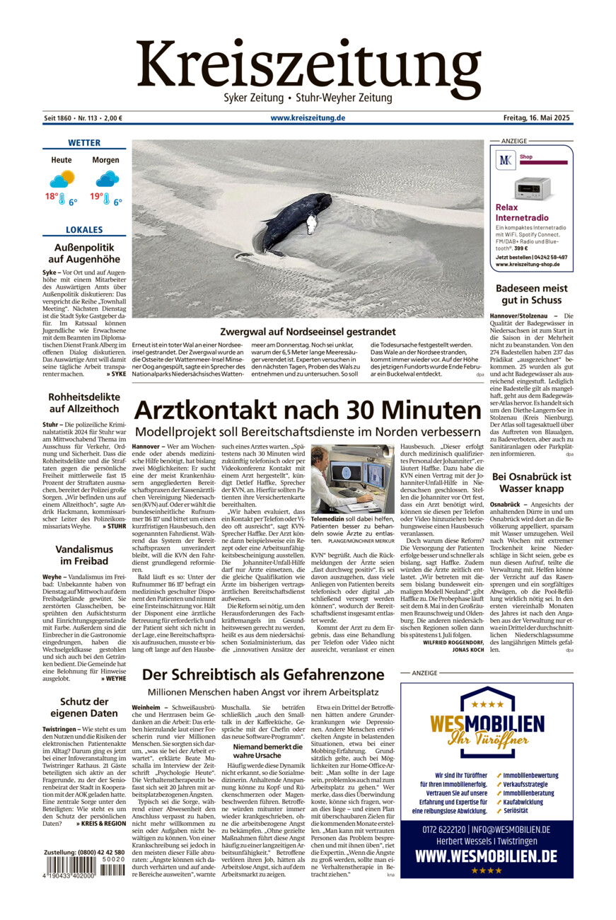 Kreiszeitung Syke/Weyhe/Stuhr vom Freitag, 16.05.2025