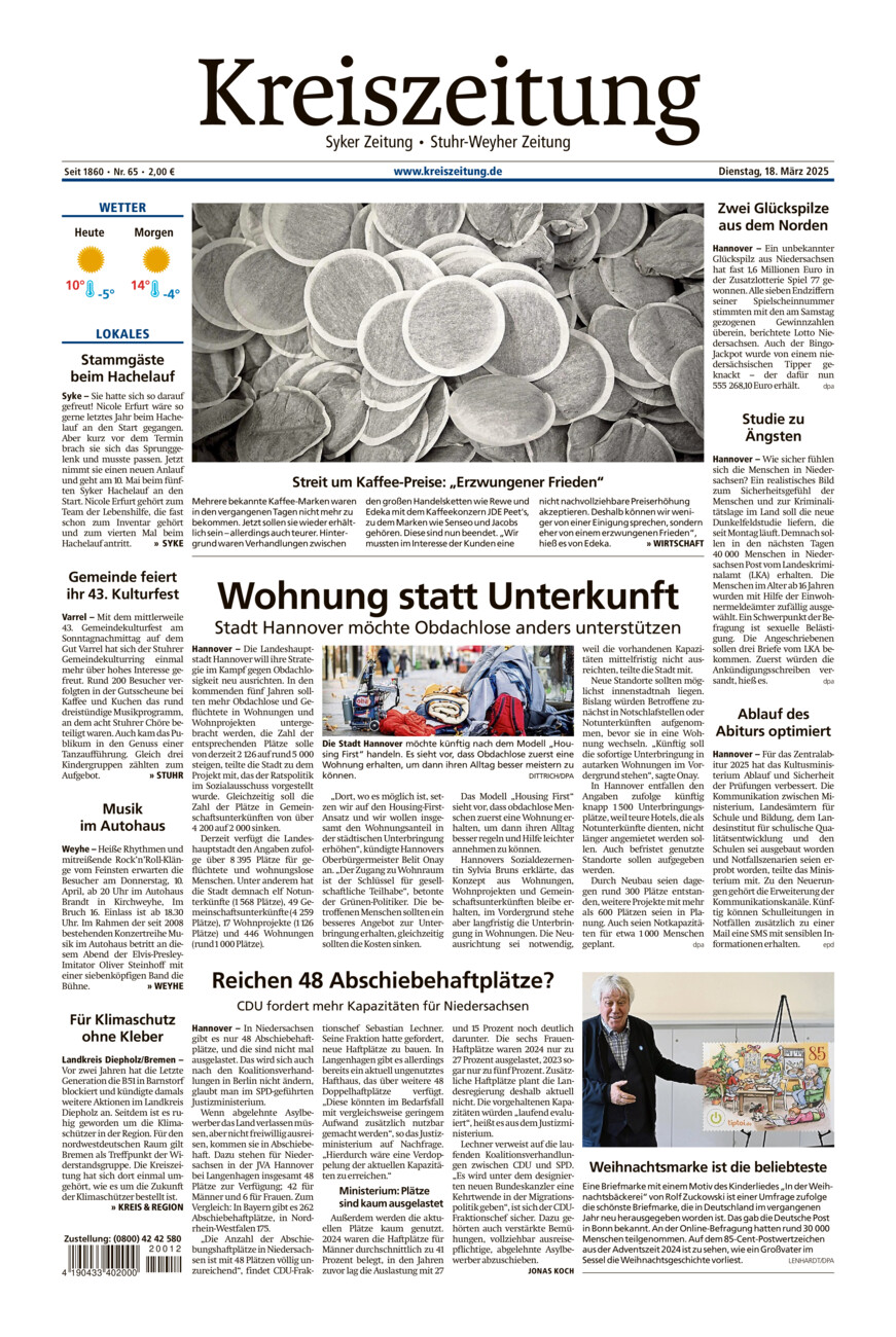 Kreiszeitung Syke/Weyhe/Stuhr vom Dienstag, 18.03.2025