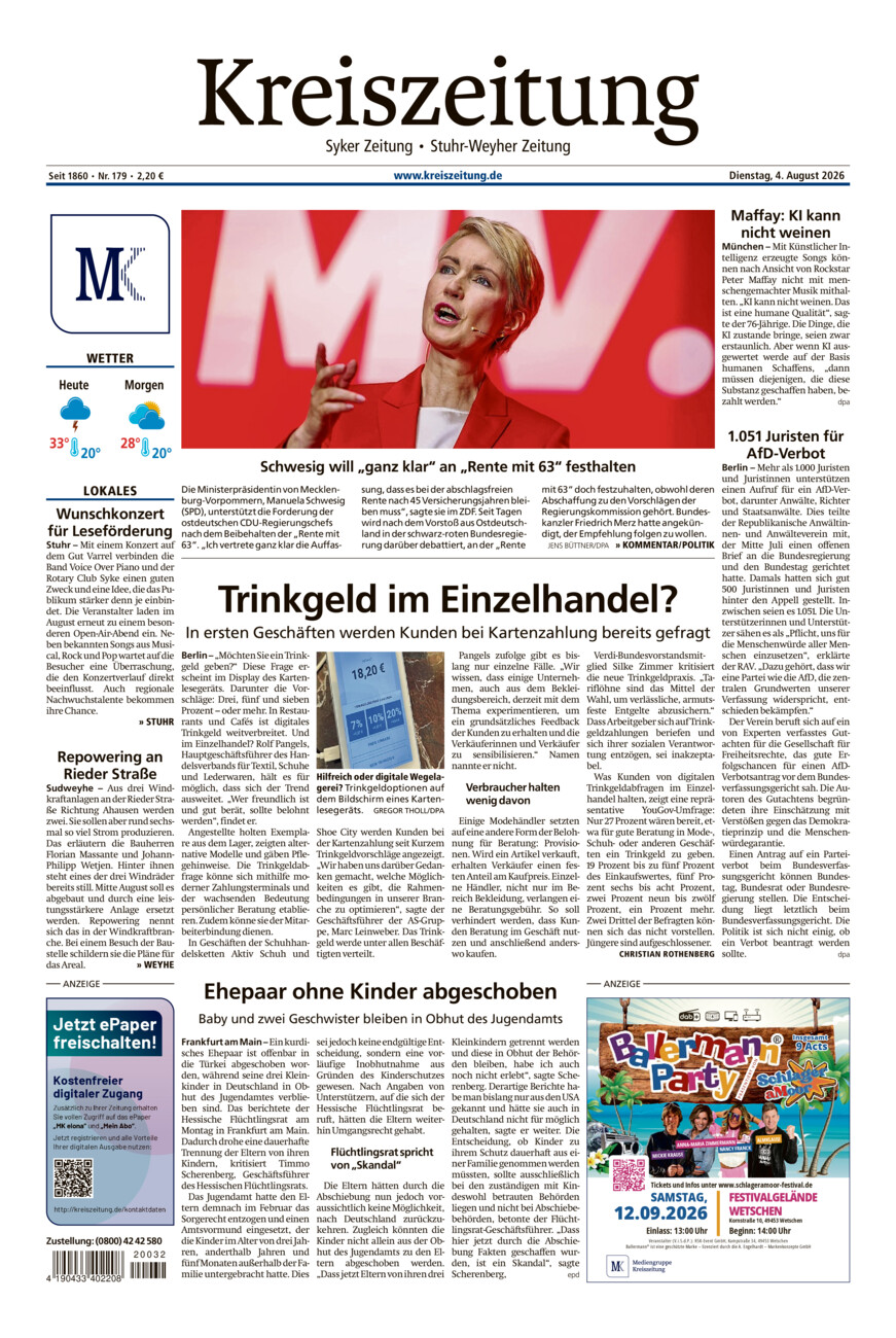 Kreiszeitung Syke/Weyhe/Stuhr vom Dienstag, 04.08.2026