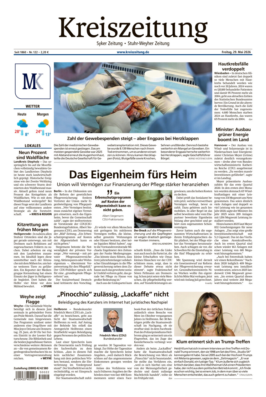 Kreiszeitung Syke/Weyhe/Stuhr vom Freitag, 29.05.2026