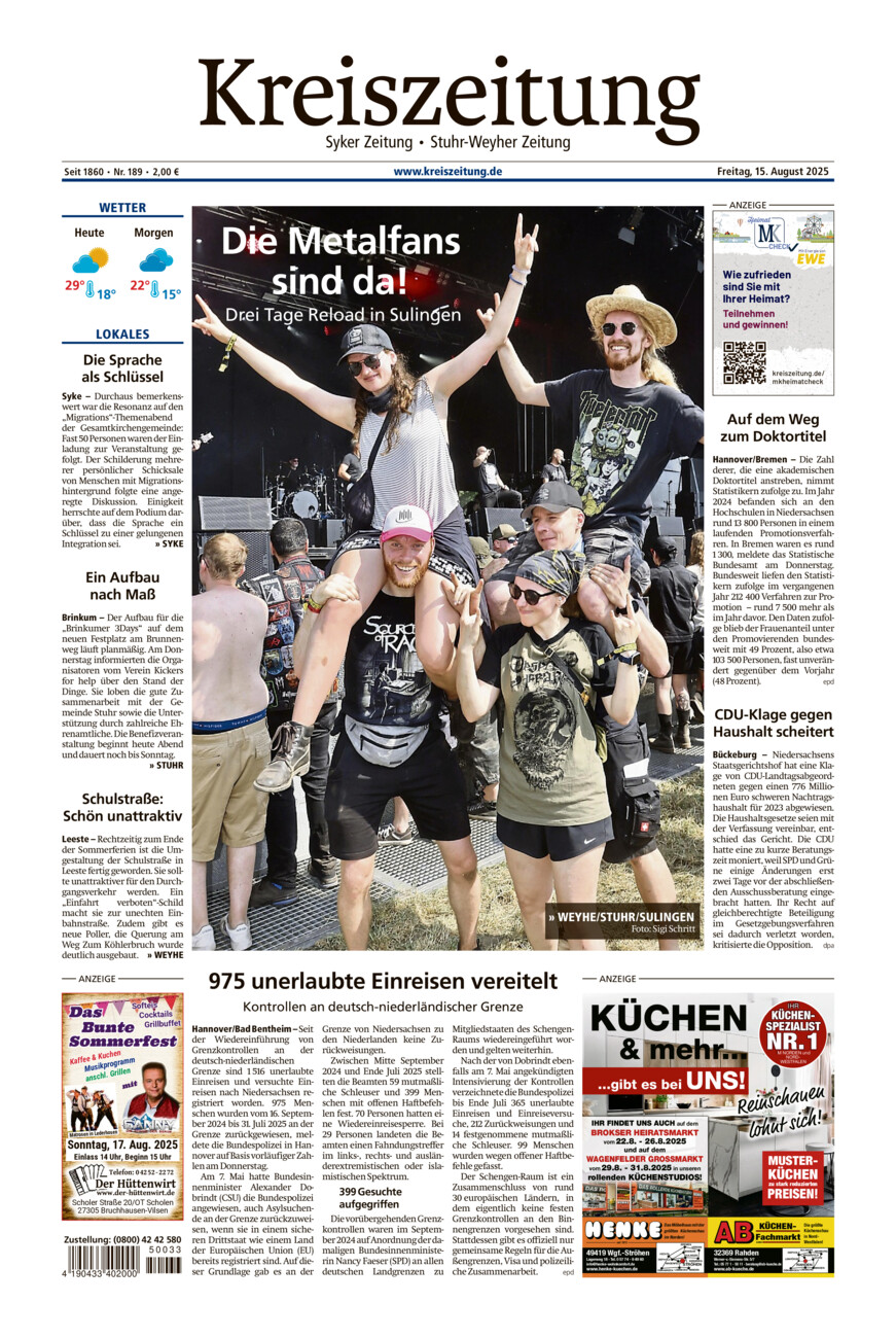 Kreiszeitung Syke/Weyhe/Stuhr vom Freitag, 15.08.2025
