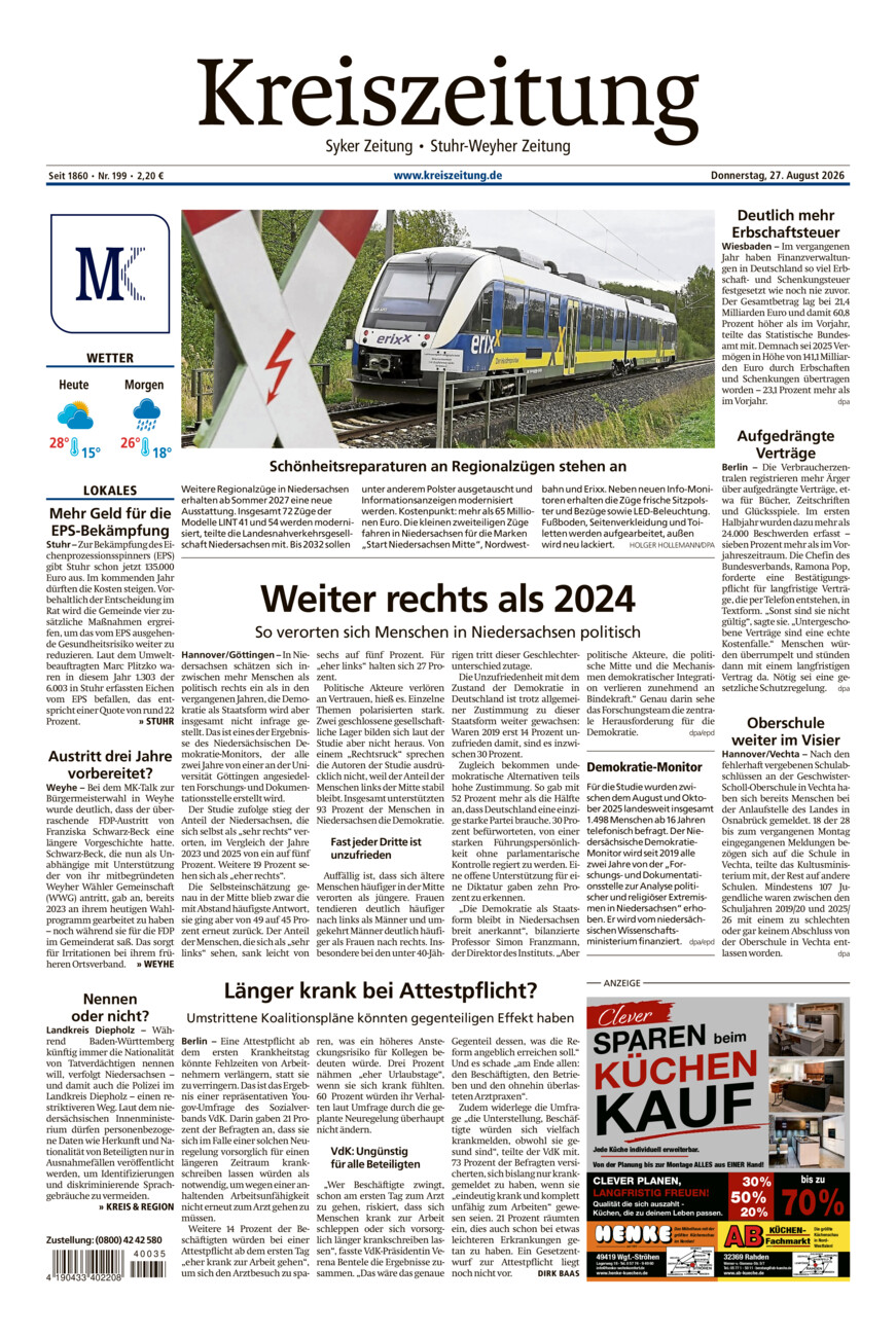 Kreiszeitung Syke/Weyhe/Stuhr vom Donnerstag, 27.08.2026