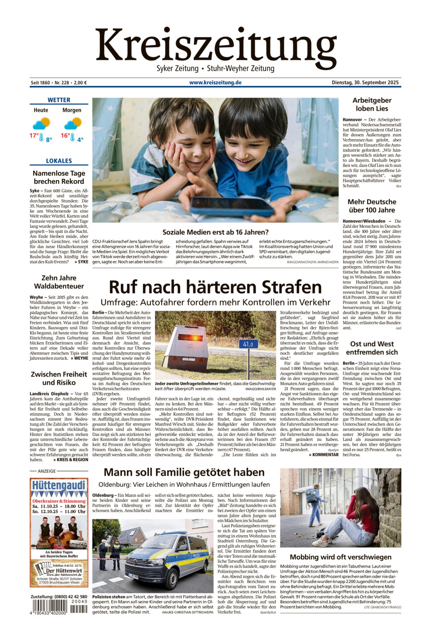 Kreiszeitung Syke/Weyhe/Stuhr vom Dienstag, 30.09.2025