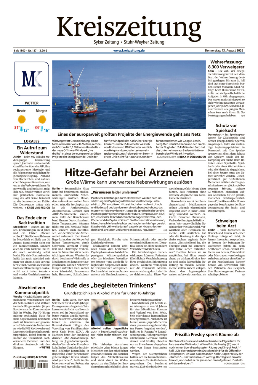 Kreiszeitung Syke/Weyhe/Stuhr vom Donnerstag, 13.08.2026