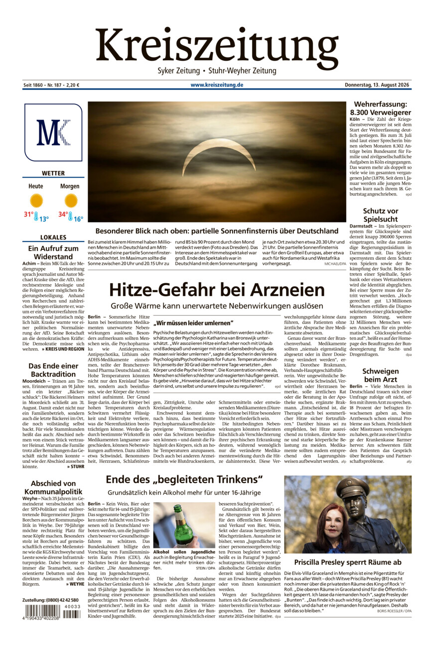Kreiszeitung Syke/Weyhe/Stuhr vom Donnerstag, 13.08.2026