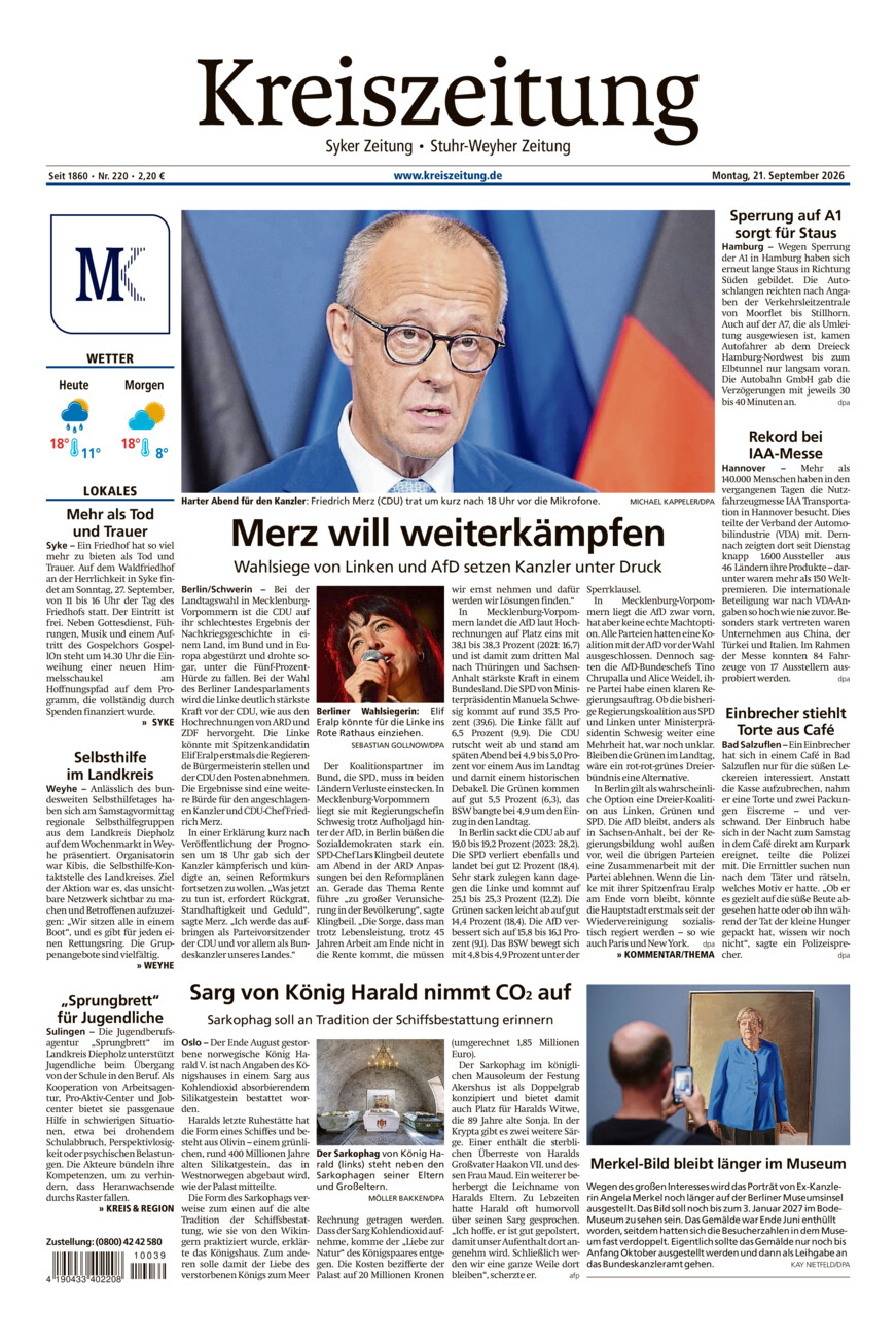 Kreiszeitung Syke/Weyhe/Stuhr vom Montag, 21.09.2026