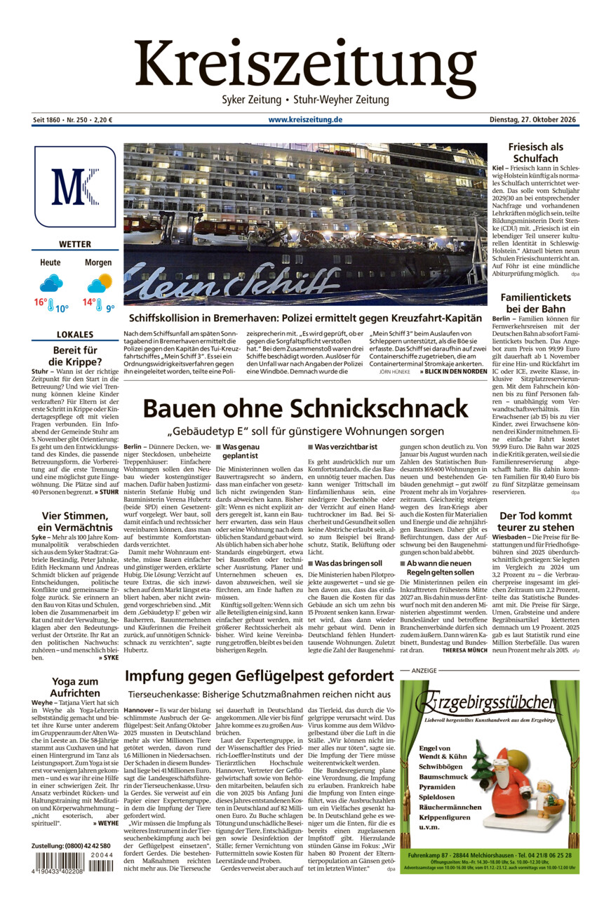Kreiszeitung Syke/Weyhe/Stuhr vom Dienstag, 27.10.2026