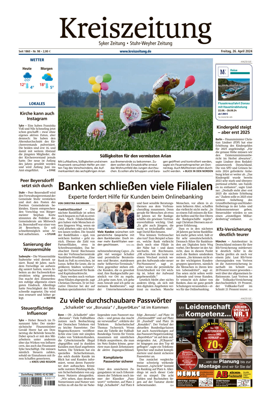 Kreiszeitung Syke/Weyhe/Stuhr vom Freitag, 26.04.2024