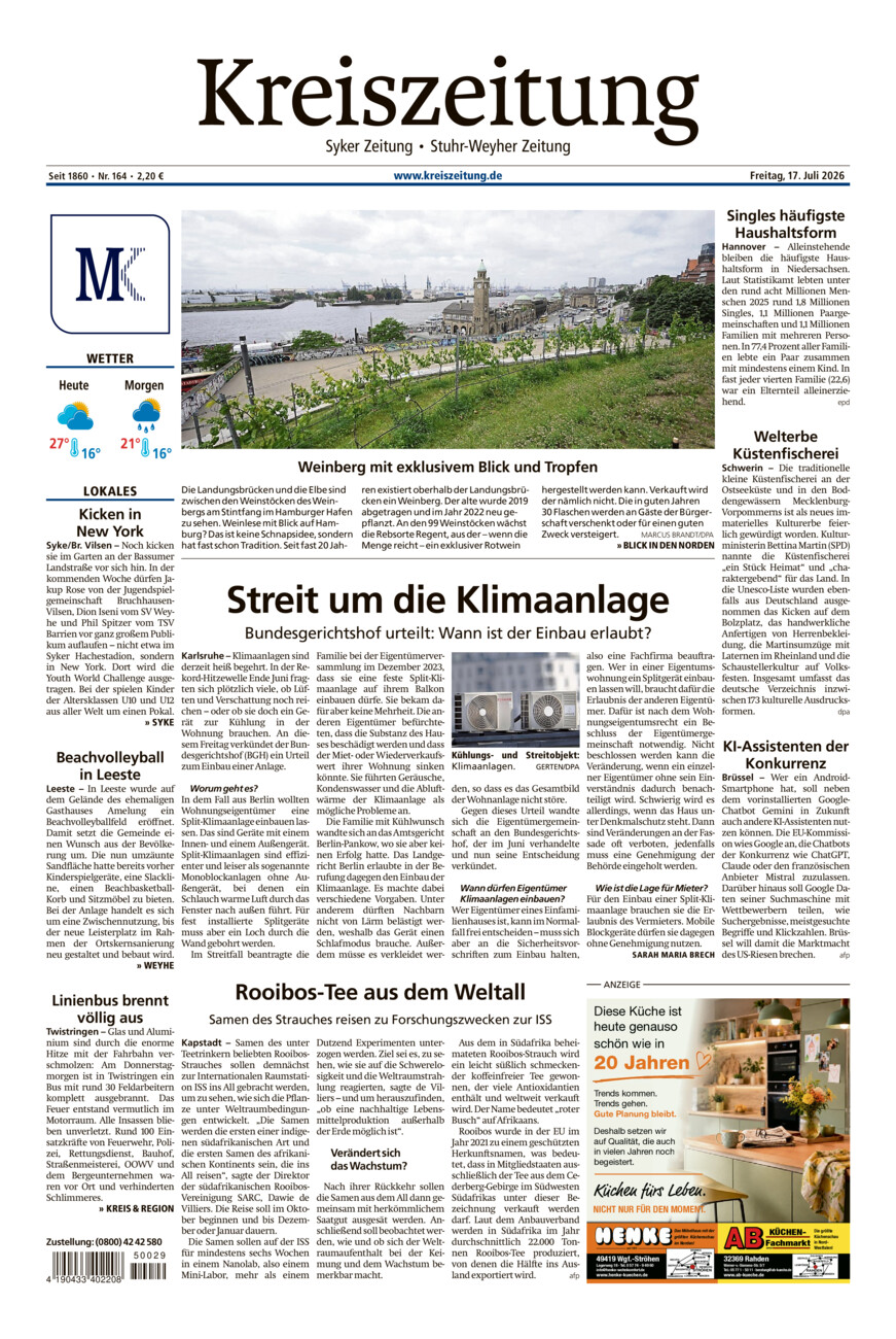 Kreiszeitung Syke/Weyhe/Stuhr vom Freitag, 17.07.2026