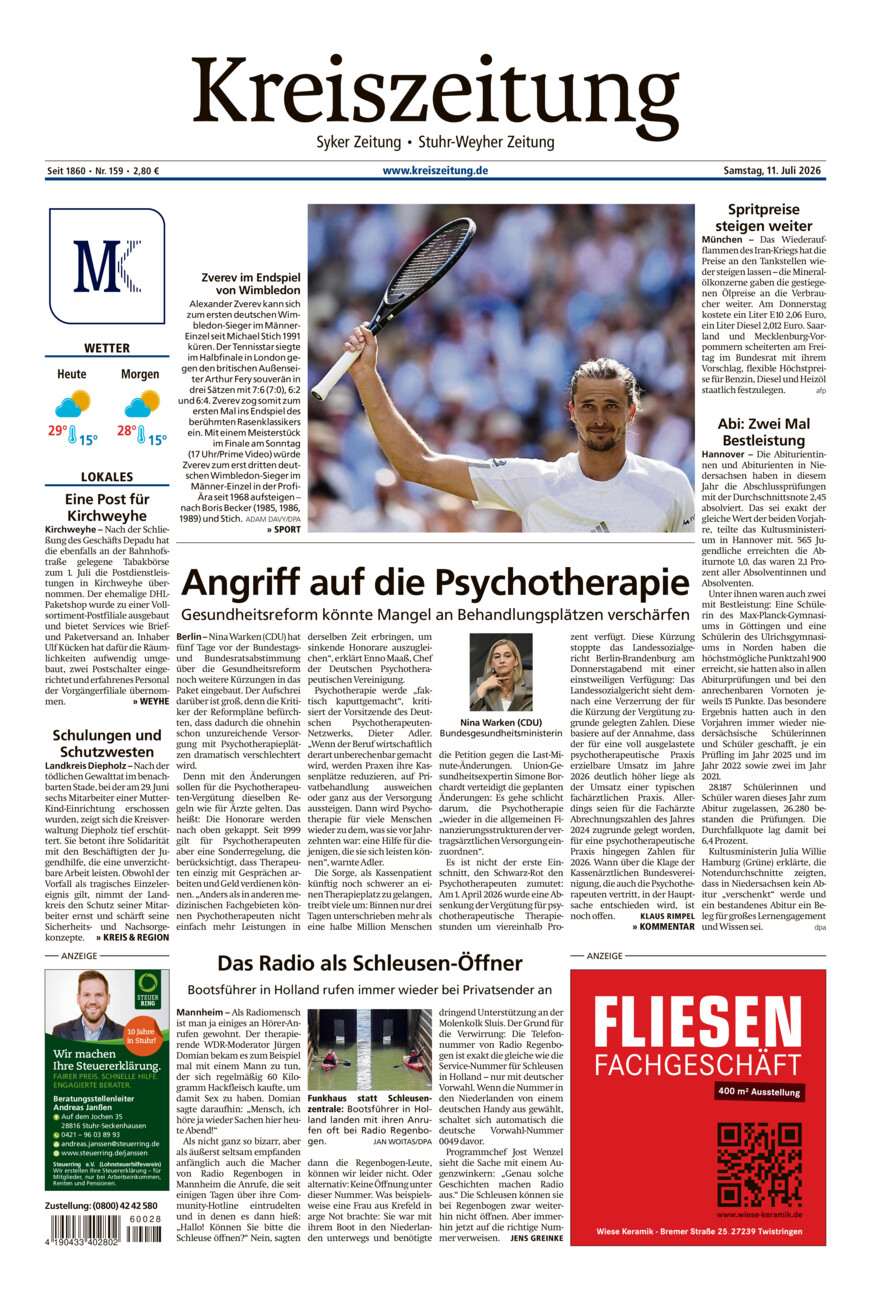 Kreiszeitung Syke/Weyhe/Stuhr vom Samstag, 11.07.2026