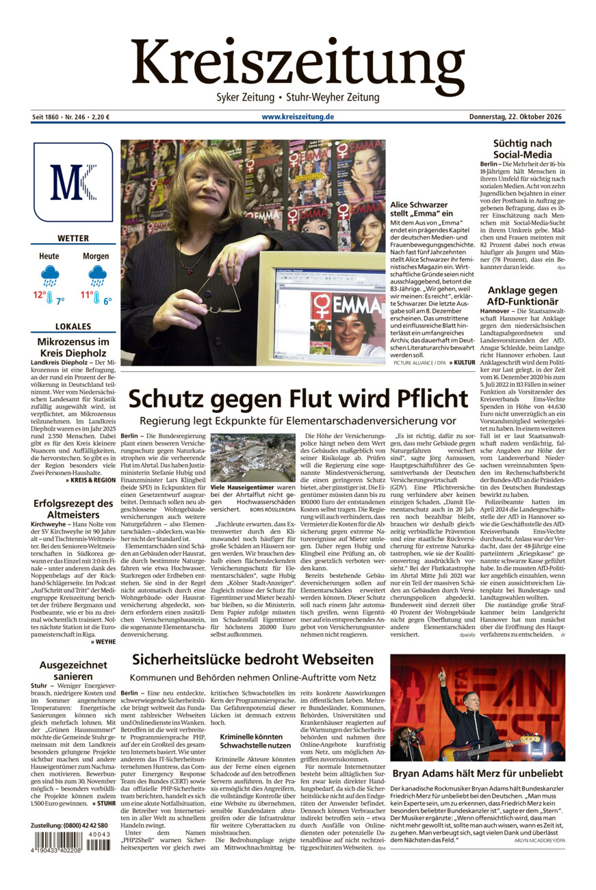 Kreiszeitung Syke/Weyhe/Stuhr vom Donnerstag, 22.10.2026