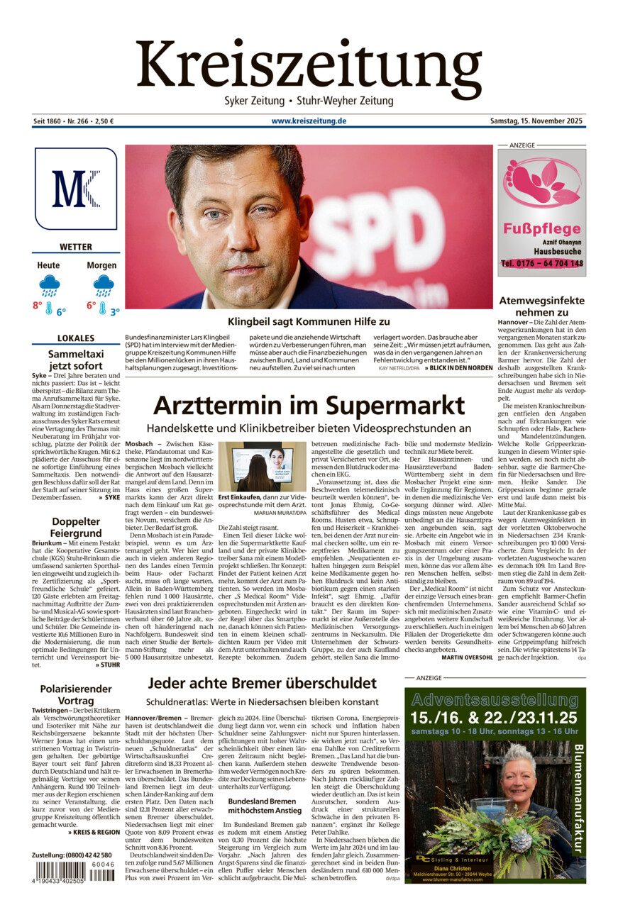 Kreiszeitung Syke/Weyhe/Stuhr vom Samstag, 15.11.2025