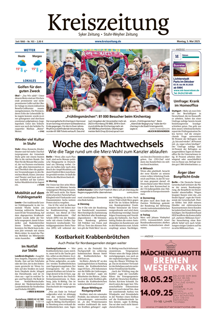 Kreiszeitung Syke/Weyhe/Stuhr vom Montag, 05.05.2025