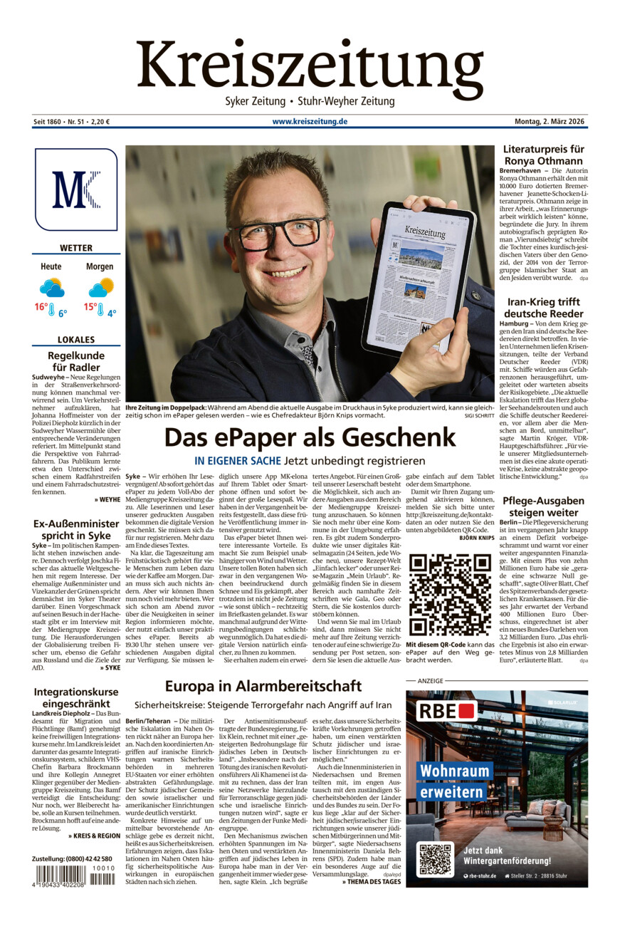 Kreiszeitung Syke/Weyhe/Stuhr vom Montag, 02.03.2026