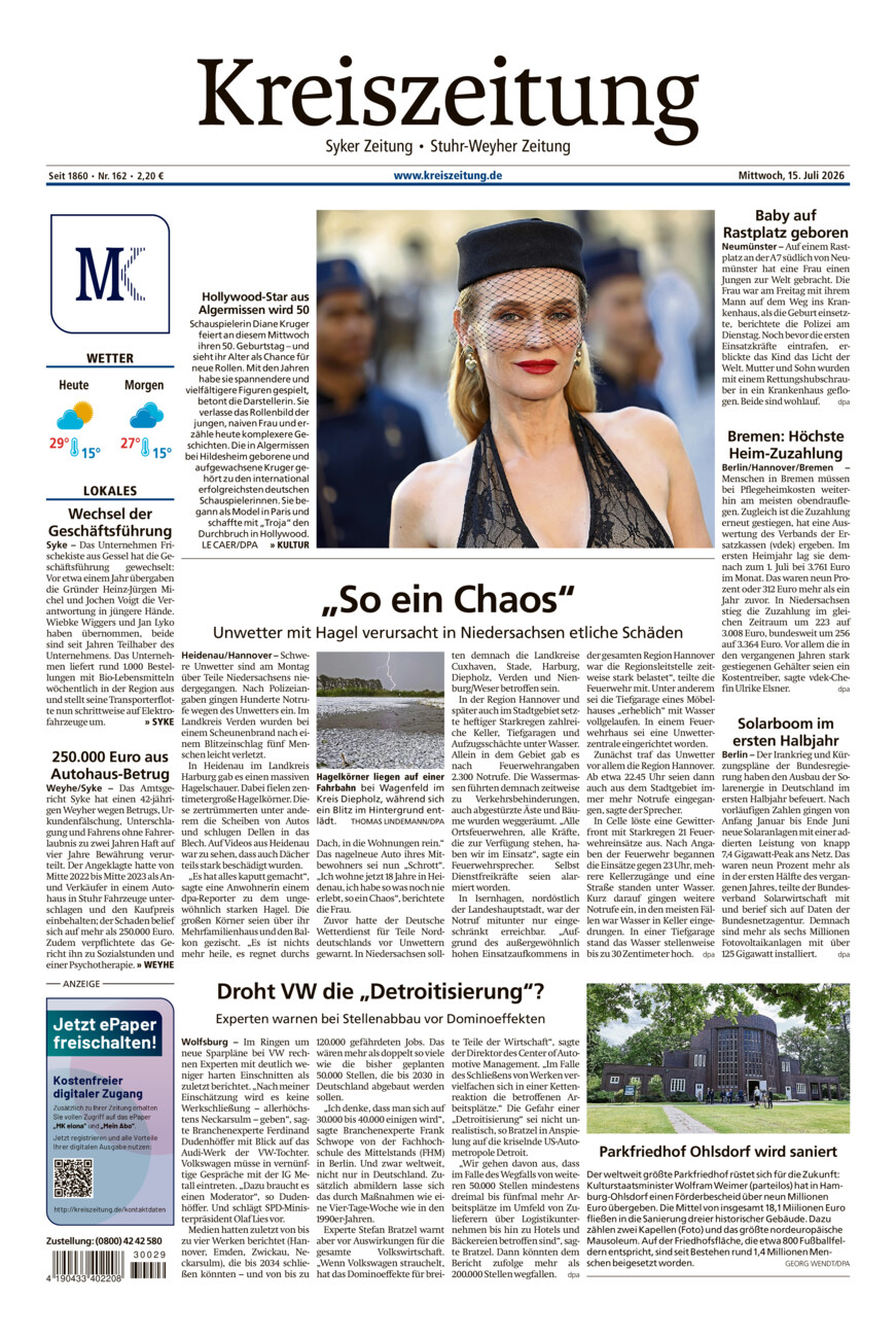 Kreiszeitung Syke/Weyhe/Stuhr vom Mittwoch, 15.07.2026