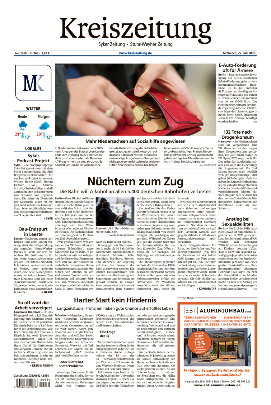 Kreiszeitung Syke/Weyhe/Stuhr vom Mittwoch, 22.07.2026
