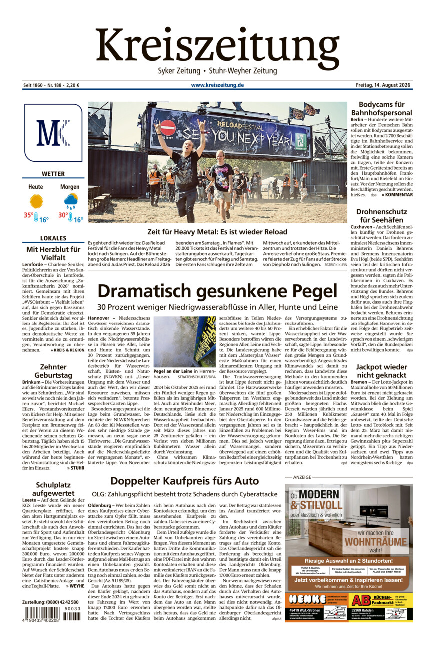 Kreiszeitung Syke/Weyhe/Stuhr vom Freitag, 14.08.2026