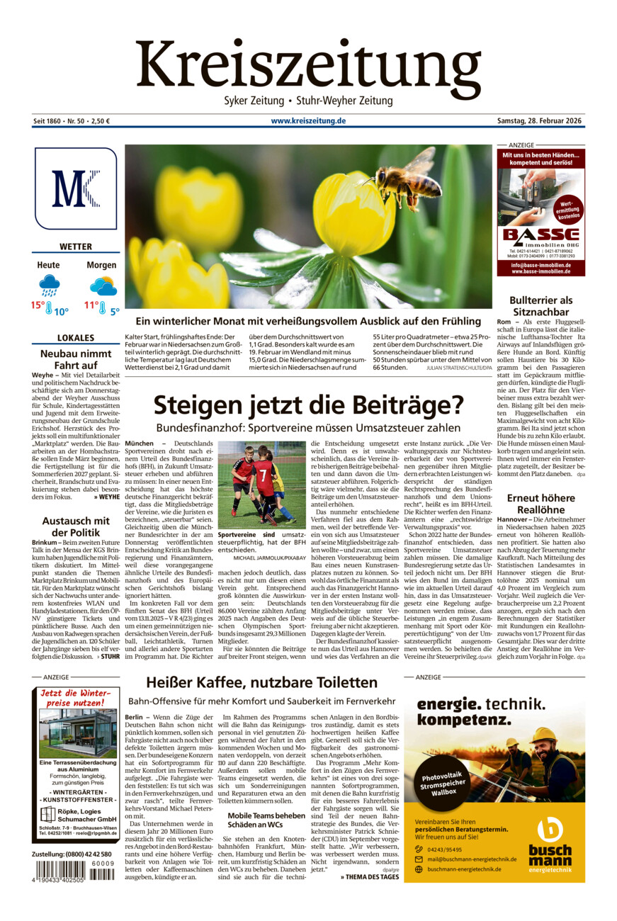 Kreiszeitung Syke/Weyhe/Stuhr vom Samstag, 28.02.2026