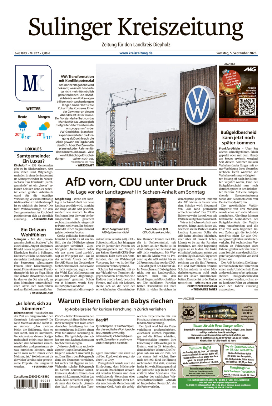 Sulinger Kreiszeitung vom Samstag, 05.09.2026