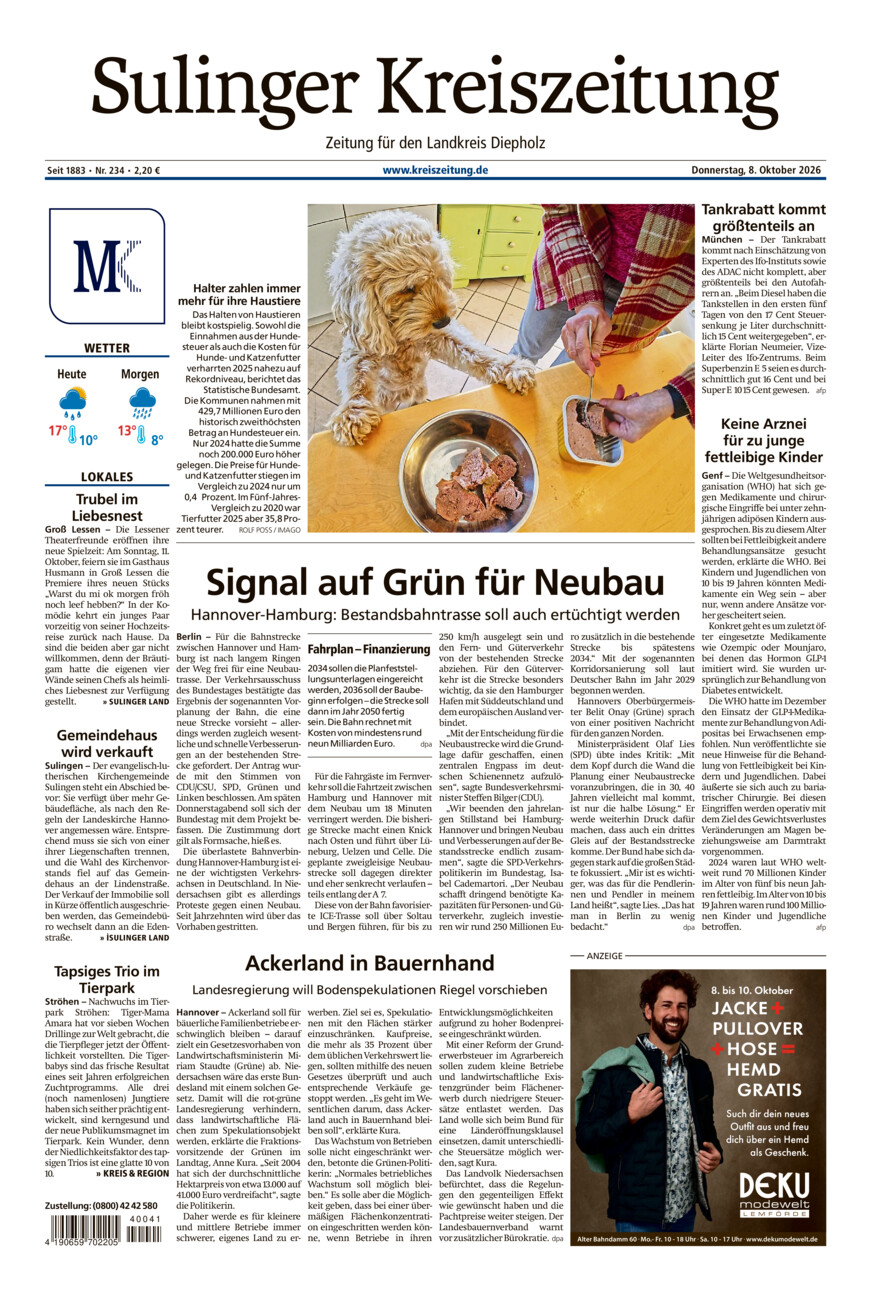 Sulinger Kreiszeitung vom Donnerstag, 08.10.2026