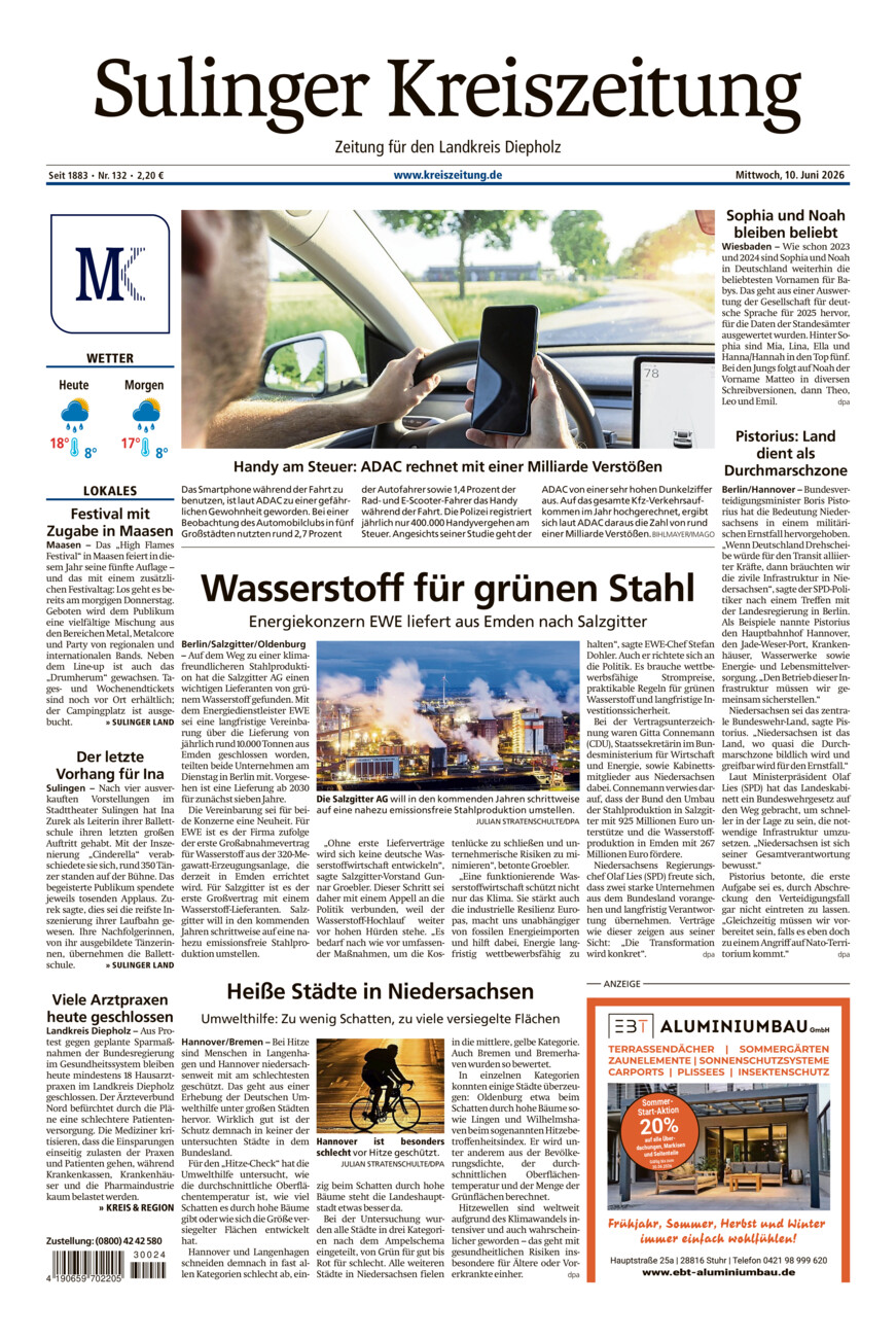Sulinger Kreiszeitung vom Mittwoch, 10.06.2026