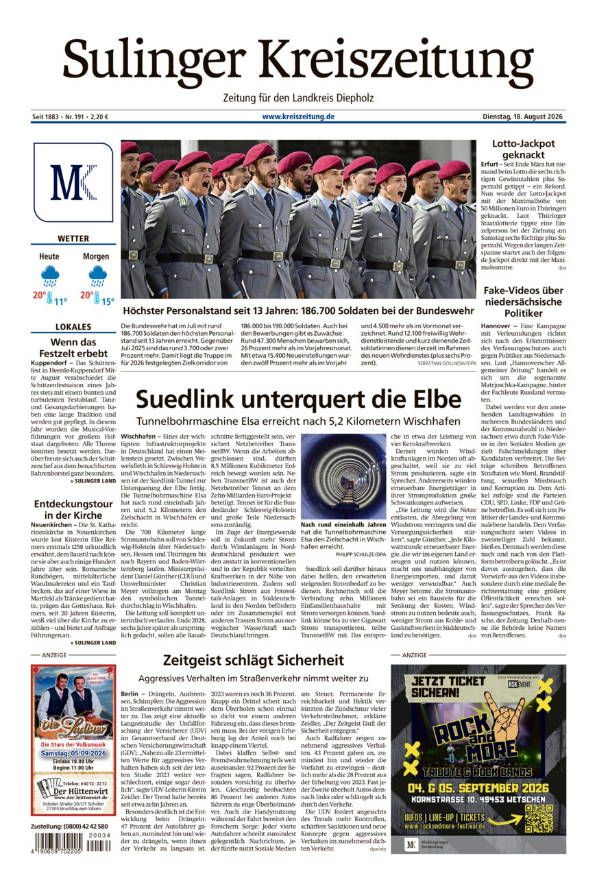 Sulinger Kreiszeitung vom Dienstag, 18.08.2026