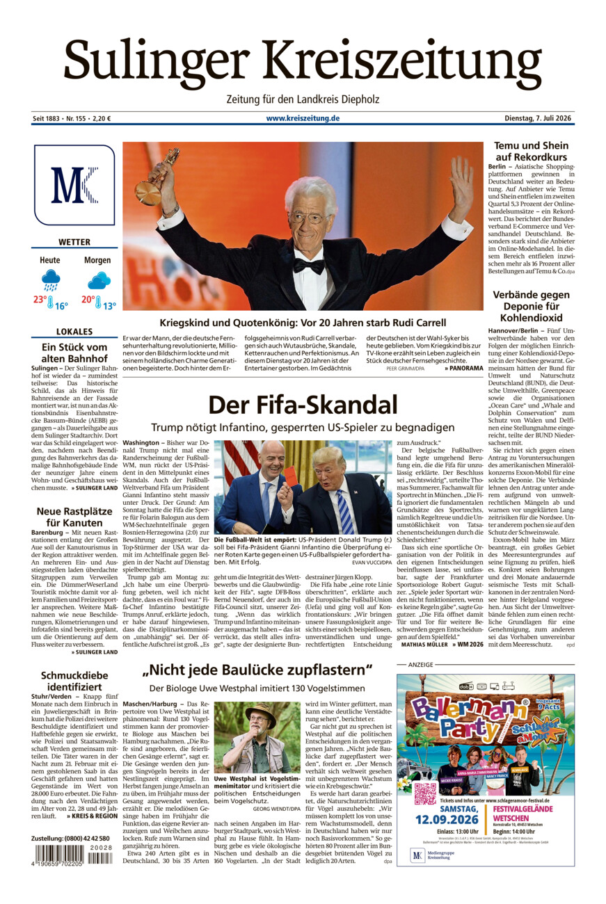 Sulinger Kreiszeitung vom Dienstag, 07.07.2026